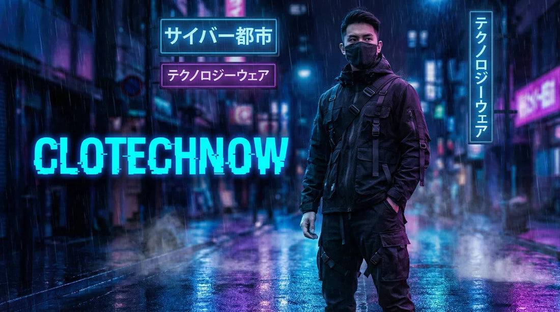 Techwear fashion guide - CLOTECHNOW brand featuring futuristic tactical clothing in cyberpunk city