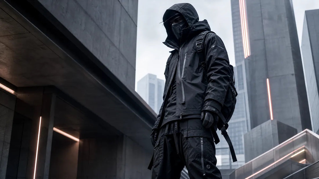 Professional techwear ultimate guide featured image showing futuristic urban explorer in technical apparel