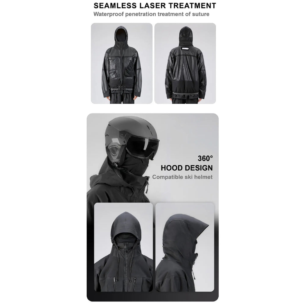 The 0107 Ski Down Techwear Jacket treated by seamless laser treatment