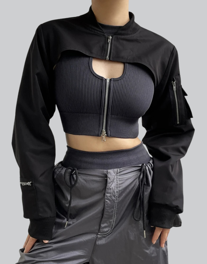 Dark graphic techwear t-shirt with an abstract futuristic print and relaxed urban streetwear silhouette, Clotechnow series 084 — view 1