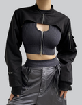 Dark graphic techwear t-shirt with an abstract futuristic print and relaxed urban streetwear silhouette, Clotechnow series 084 — view 1