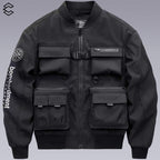 Black multi-pocket  techwear jacket - front side