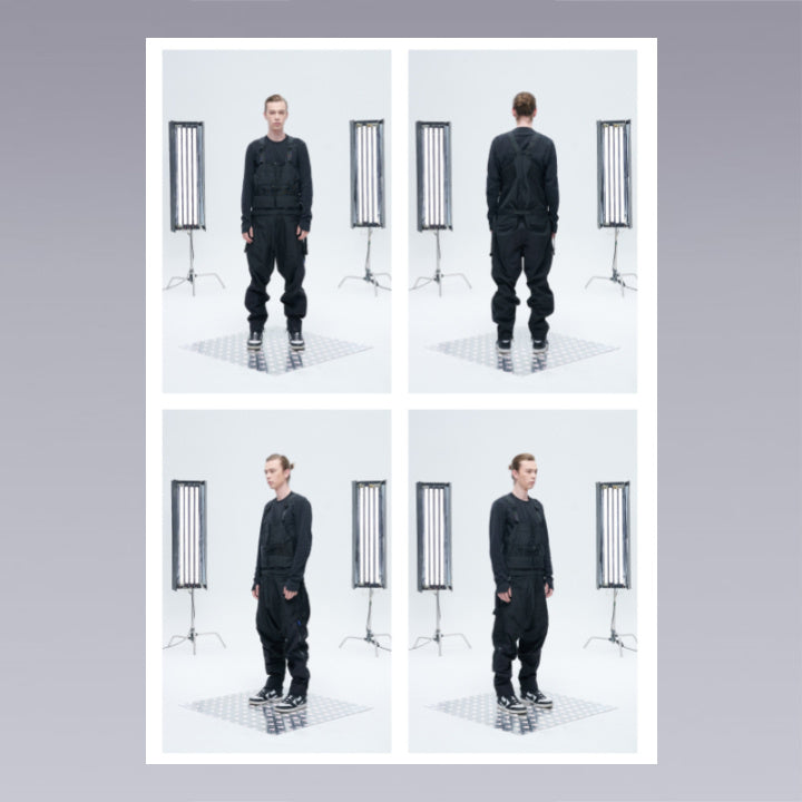 Men standing wearing techwear pants overalls