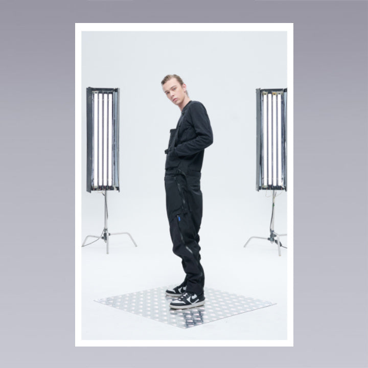 Men standing wearing techwear pants overalls
