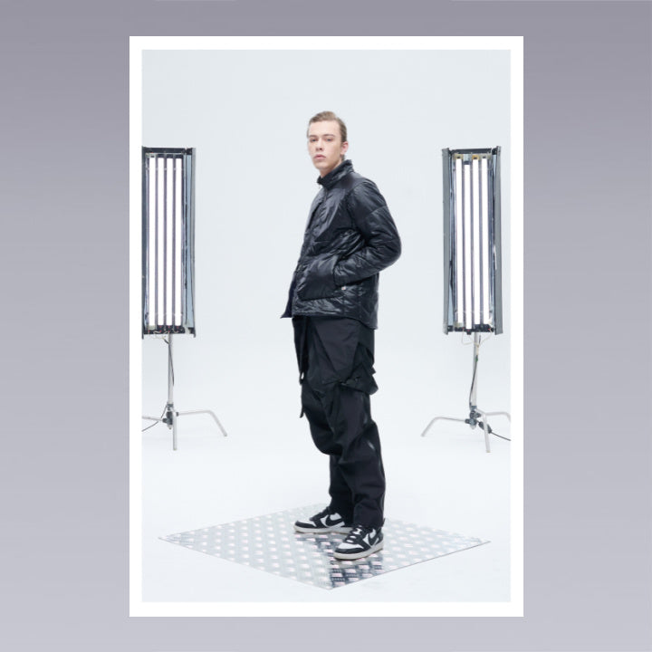 Men standing wearing techwear pants overalls