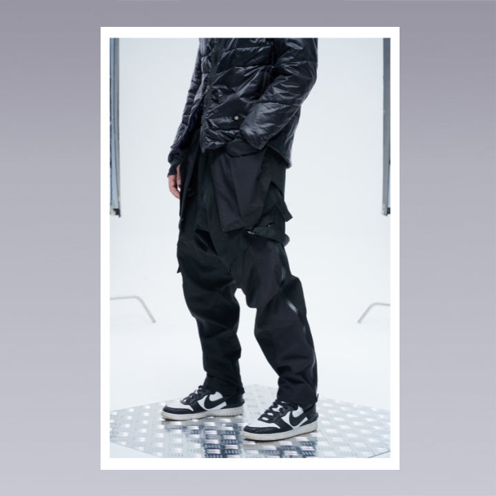 Men standing wearing techwear pants overalls