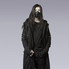 Men Model long hair wearing the black techwear cloak - Clotechnow