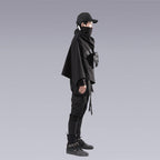 A man wearing the cyberpunk / techwear zip up black cape - Right Side