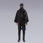 A man wearing the cyberpunk / techwear zip up black cape - Full outfit