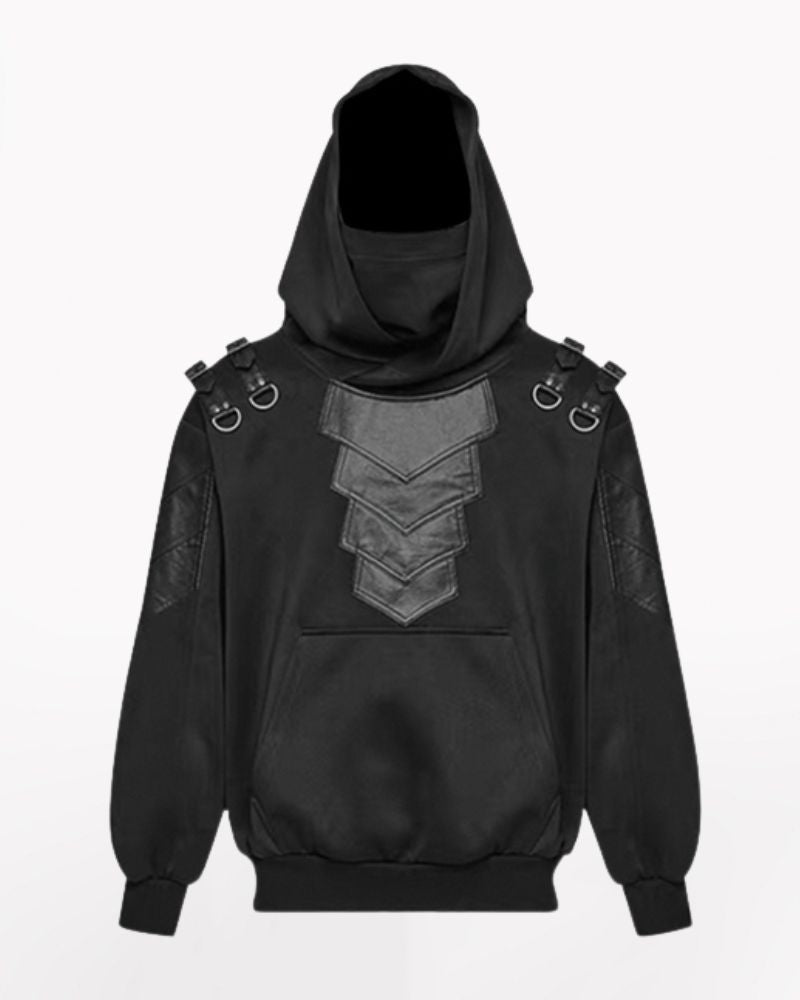 Armored Oversized Pullover Hoodie - Cyberpunk Techwear