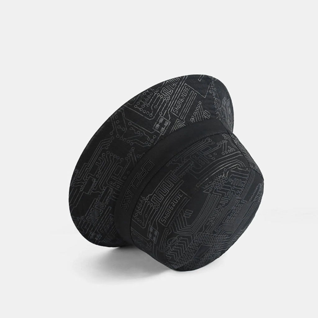 A black Cyberpunk Bucket Hat with a three-dimensional shape, nearly routed brim - Clotechnow.