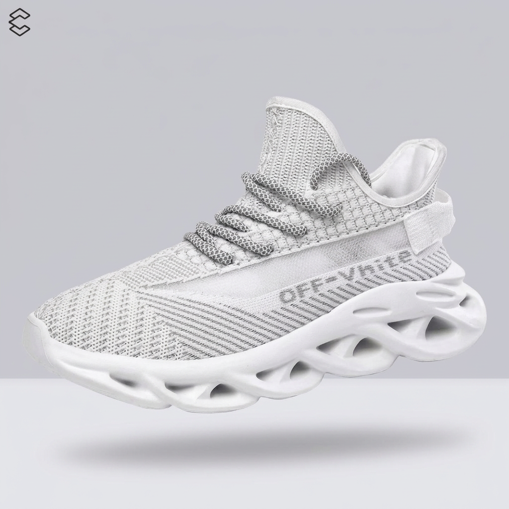 Light  Off-White streetwear sneaker with a sculpted hollow sole