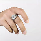 A hand wearing The Poker Sterling Silver Ring By Clotechnow Brand - Clotechnow