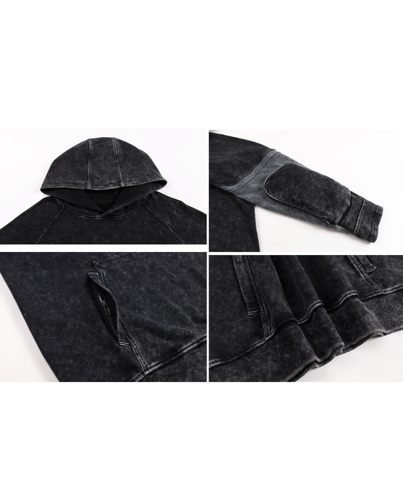 Tactical Washed Hoodie with Pockets - Post-Apocalyptic