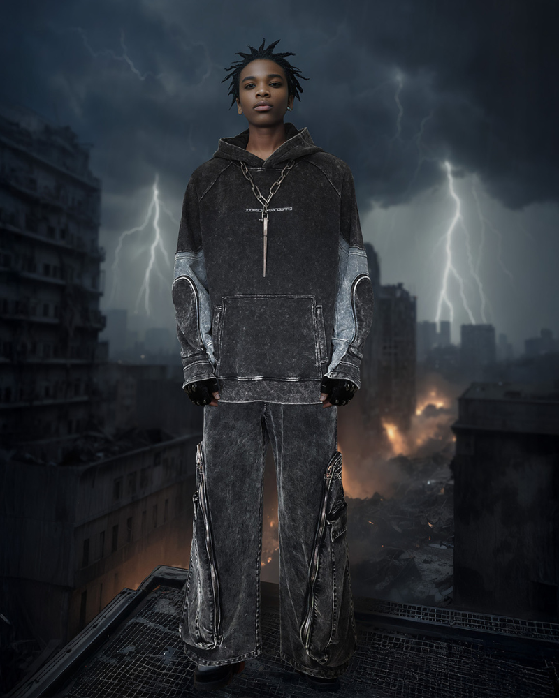 Tactical Washed Hoodie with Pockets - Post-Apocalyptic