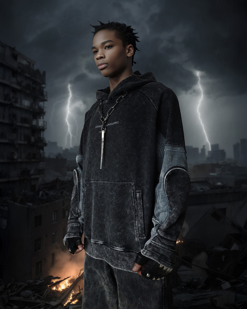 Tactical Washed Hoodie with Pockets - Post-Apocalyptic