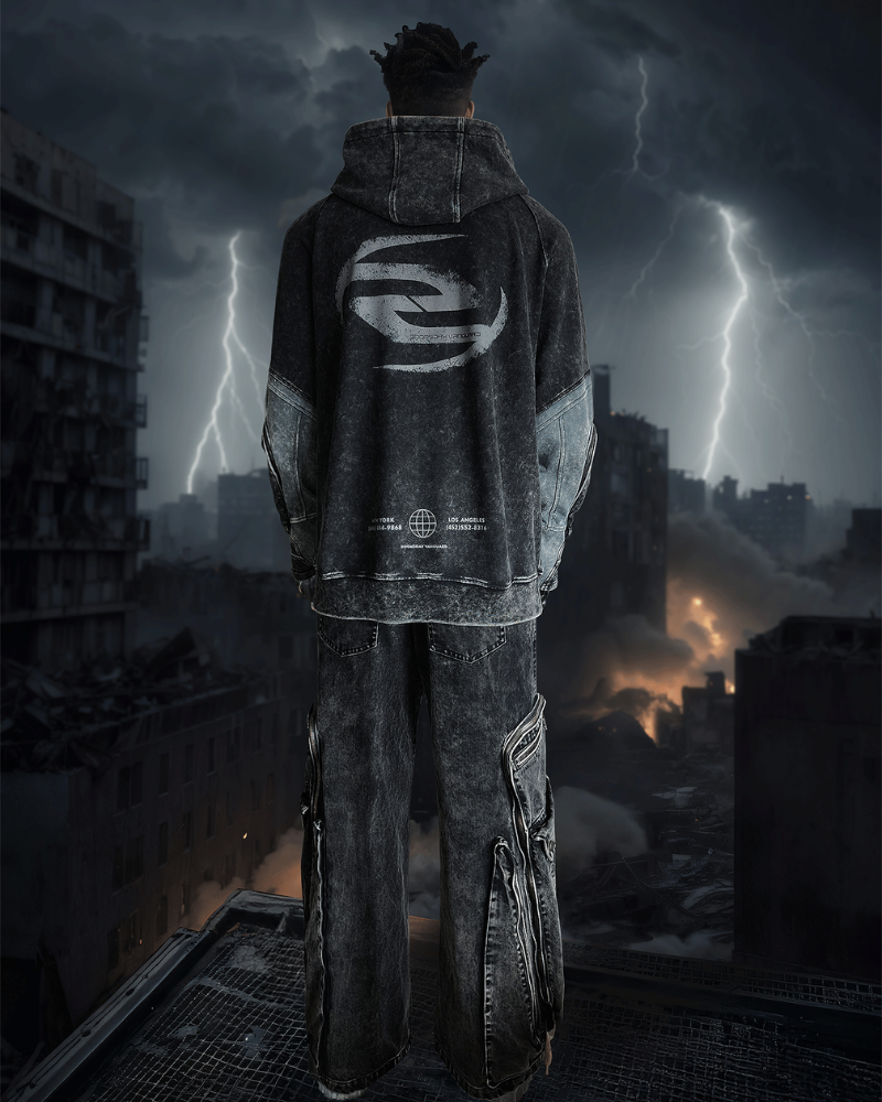 Tactical Washed Hoodie with Pockets - Post-Apocalyptic