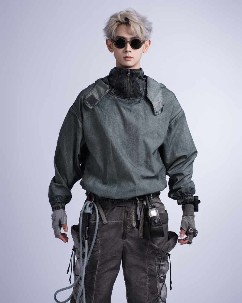 Distressed Stand Collar Outdoor Jacket - Steampunk