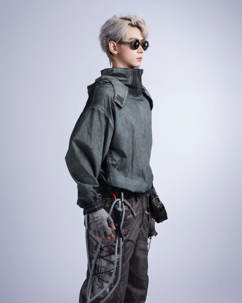 Distressed Stand Collar Outdoor Jacket - Steampunk