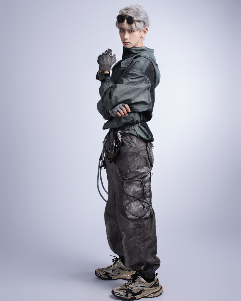 Distressed Stand Collar Outdoor Jacket - Steampunk