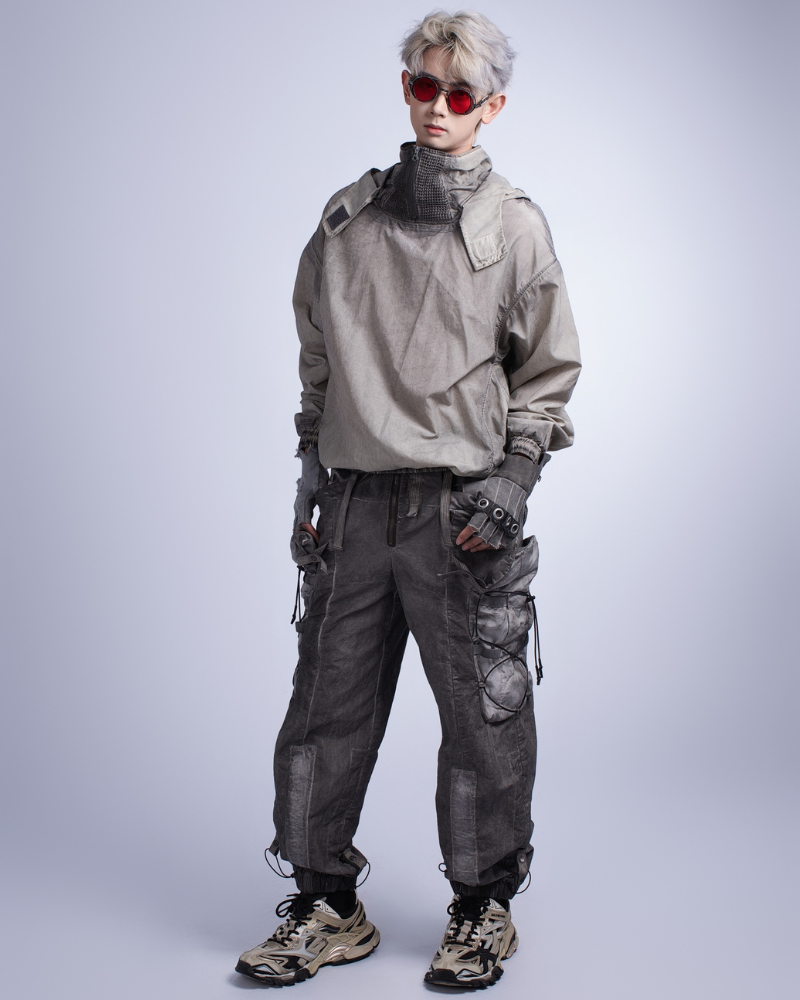 Distressed Stand Collar Outdoor Jacket - Steampunk