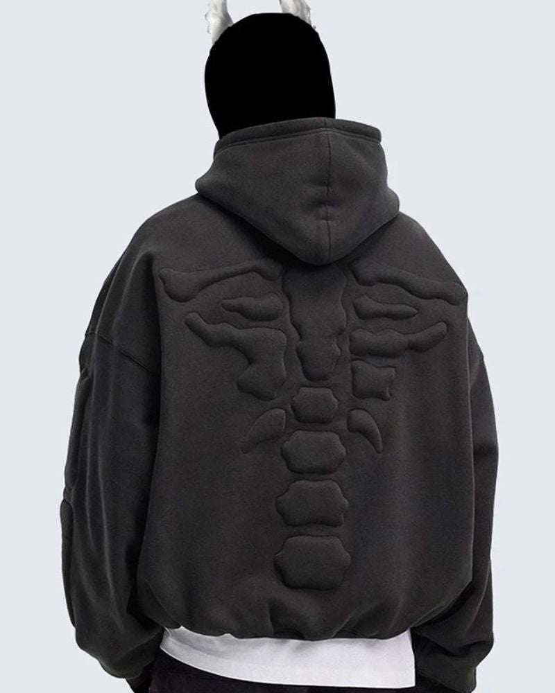 3D Bone Print Oversized Hoodie - Y2K Streetwear
