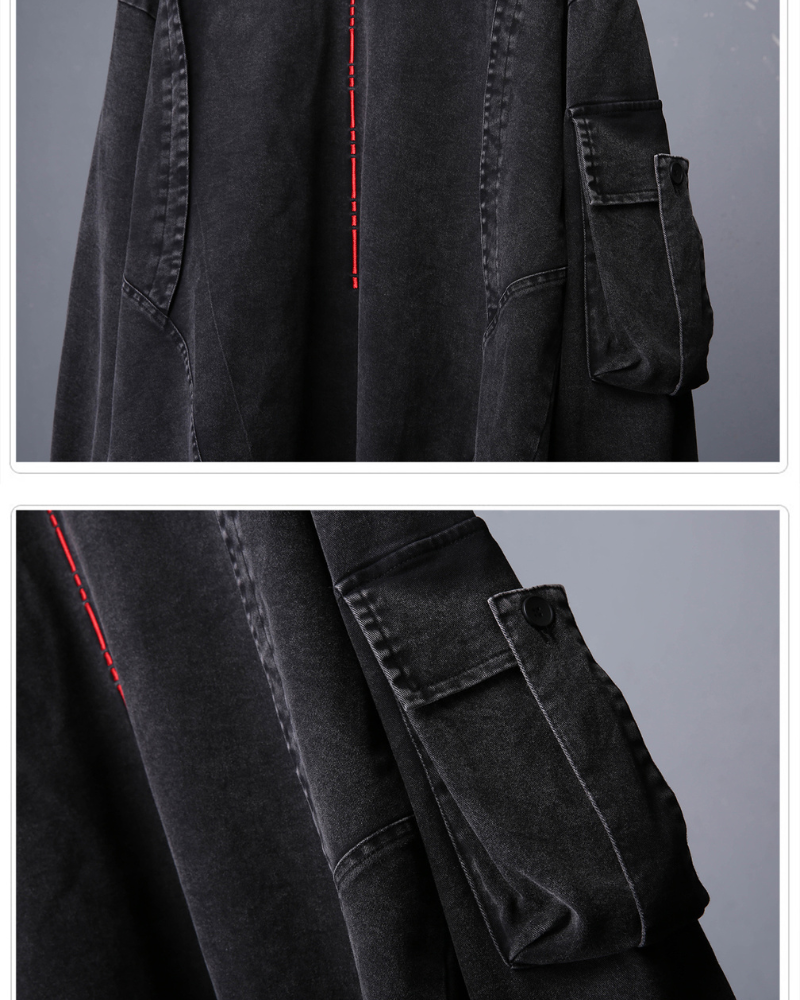 Washed Cross Denim Hoodie - Techwear Streetwear