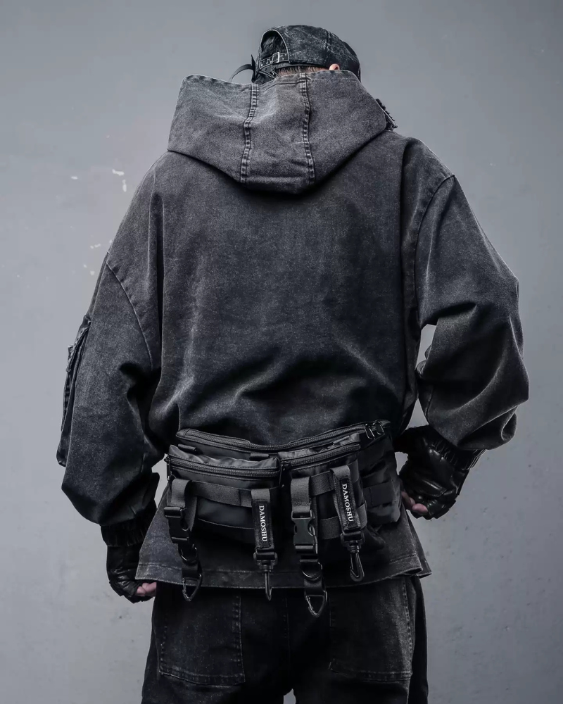 Washed Cross Denim Hoodie - Techwear Streetwear