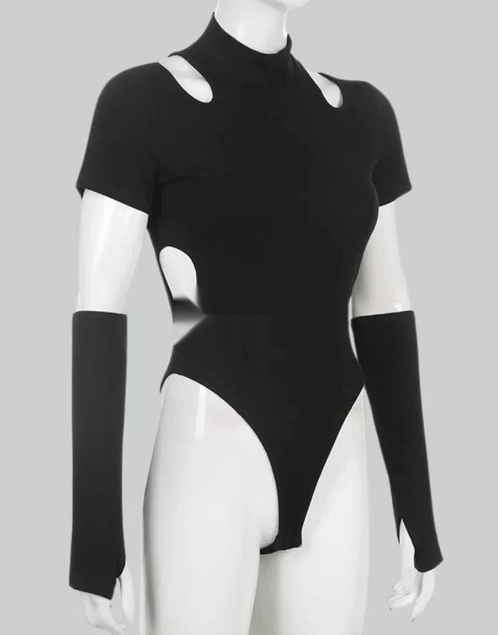 Dark graphic techwear t-shirt with an abstract futuristic print and relaxed urban streetwear silhouette, Clotechnow series 064 — view 9