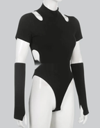 Dark graphic techwear t-shirt with an abstract futuristic print and relaxed urban streetwear silhouette, Clotechnow series 064 — view 9