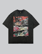 Oversized techwear tee featuring a high-contrast neon eye graphic, unisex cut and bold cyberpunk-inspired street styling — view 1
