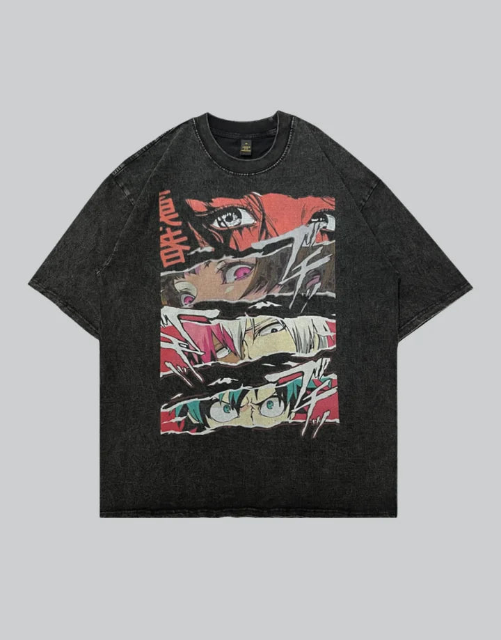 Oversized techwear tee featuring a high-contrast neon eye graphic, unisex cut and bold cyberpunk-inspired street styling — view 1