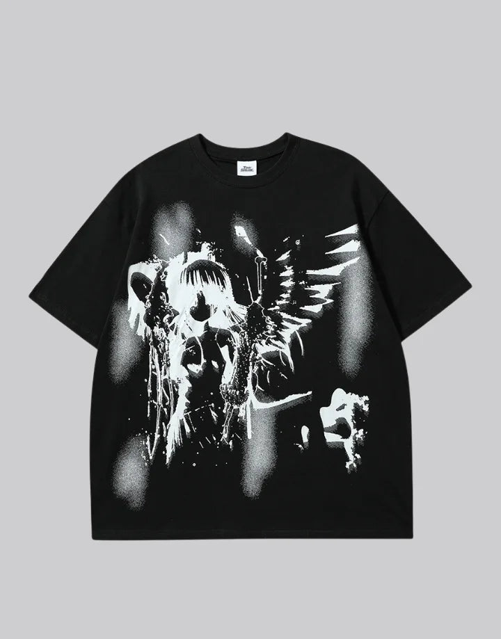 Dual-tone black and white techwear t-shirt with bold chest emblem and clean panel design for modern street layering — view 1