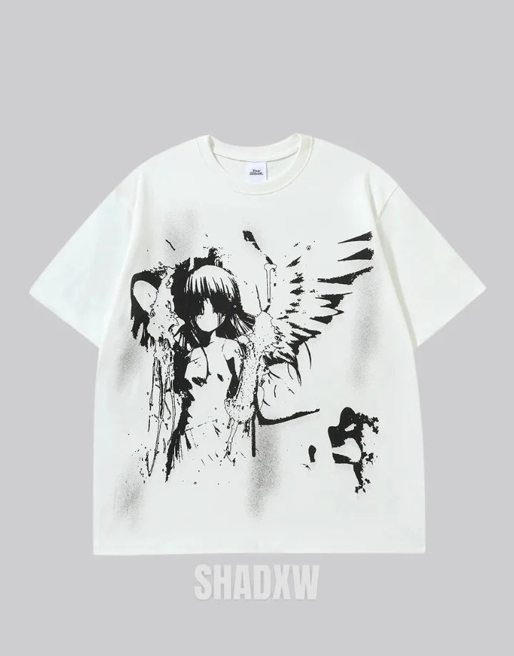 Dual-tone black and white techwear t-shirt with bold chest emblem and clean panel design for modern street layering — view 2