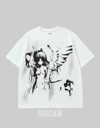 Dual-tone black and white techwear t-shirt with bold chest emblem and clean panel design for modern street layering — view 2