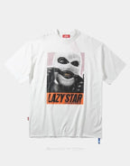 Oversized graphic techwear tee featuring a bold masked emblem and anti-conformist street style cues in contrasting tones — view 3