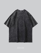 Oversized techwear t-shirt with distressed barbed-wire graphic, muted industrial palette and unisex streetwear styling — view 3