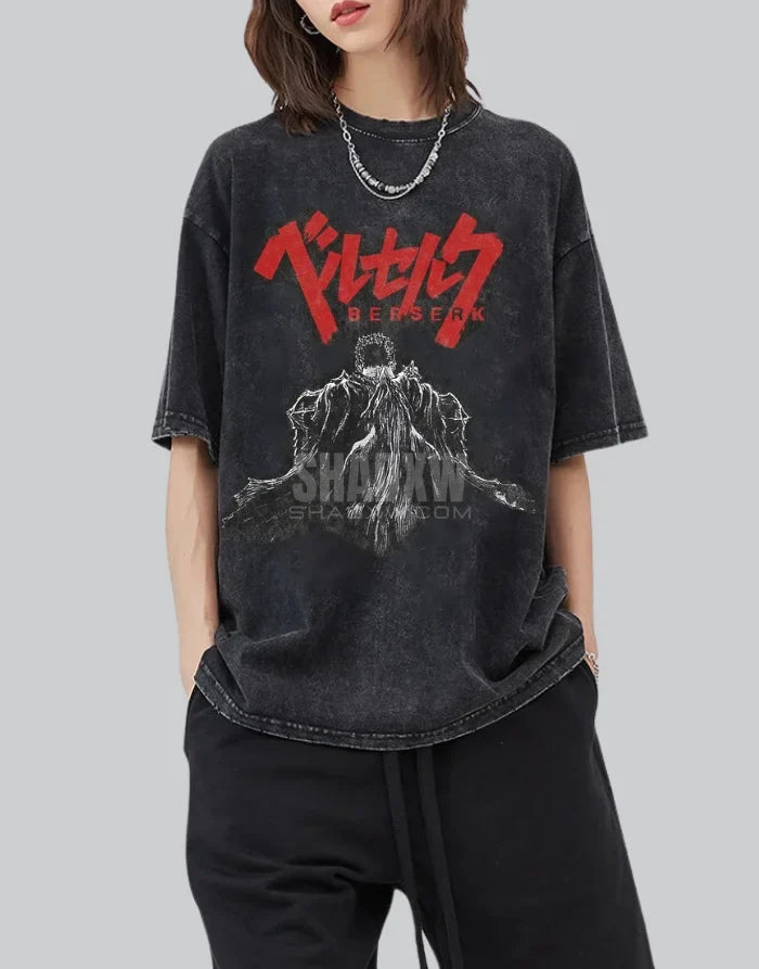 Asymmetric oversized techwear t-shirt with dark bold graphics, uneven hem detail, and gritty urban styling cues — view 2