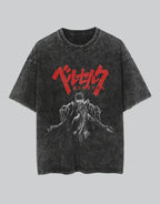 Asymmetric oversized techwear t-shirt with dark bold graphics, uneven hem detail, and gritty urban styling cues — view 1