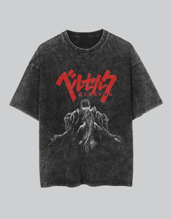 Asymmetric oversized techwear t-shirt with dark bold graphics, uneven hem detail, and gritty urban styling cues — view 1