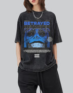 Distressed oversized graphic techwear tee with glitch-style print, washed texture, and bold street-ready design elements — view 2