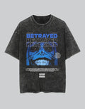 Distressed oversized graphic techwear tee with glitch-style print, washed texture, and bold street-ready design elements — view 1