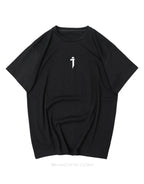 Unisex short-sleeve t-shirt shown in black and white with a prominent industrial-style emblem printed on the back for an urban graphic look — view 4