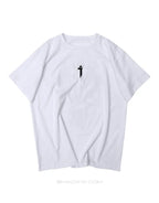 Unisex short-sleeve t-shirt shown in black and white with a prominent industrial-style emblem printed on the back for an urban graphic look — view 5