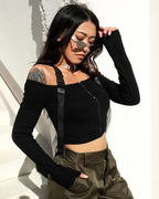 Dark graphic techwear t-shirt with an abstract futuristic print and relaxed urban streetwear silhouette, Clotechnow series 098 — view 6