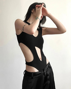 Dark graphic techwear t-shirt with an abstract futuristic print and relaxed urban streetwear silhouette, Clotechnow series 099 — view 4