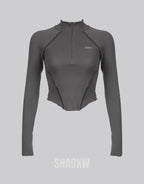 Dark graphic techwear t-shirt with an abstract futuristic print and relaxed urban streetwear silhouette, Clotechnow series 071 — view 2
