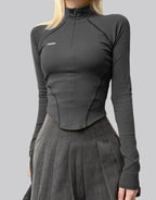 Dark graphic techwear t-shirt with an abstract futuristic print and relaxed urban streetwear silhouette, Clotechnow series 071 — view 1