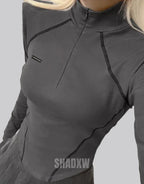 Dark graphic techwear t-shirt with an abstract futuristic print and relaxed urban streetwear silhouette, Clotechnow series 071 — view 7
