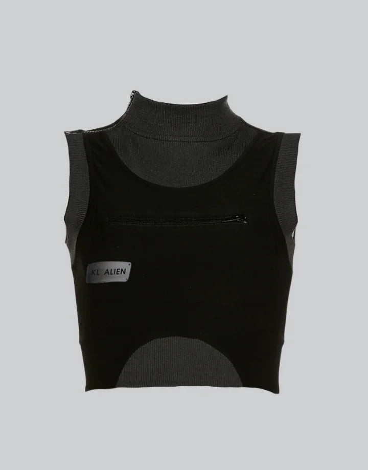 Dark graphic techwear t-shirt with an abstract futuristic print and relaxed urban streetwear silhouette, Clotechnow series 083 — view 1